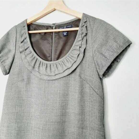 GAP Wool Blend A-Line Bib Collar Mini Dress Neutral Gray Sz 2 - Picture 4 of 13